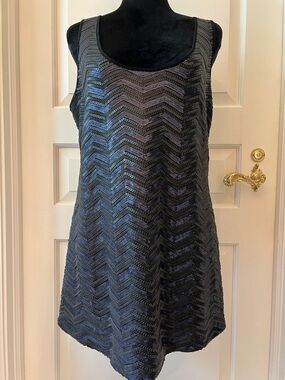 Etcetera Slate Gray Chevron Sequin Tank Top